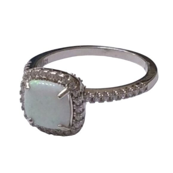 Vintage-inspired Solitaire Silver Gemstone White Opal Wedding Ring, Sz 10 - Picture 3 of 11